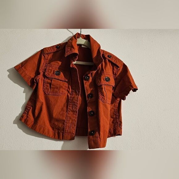 Banana Republic Kids Short Sleeve Top Shirt Burnt Orange Button Up - Picture 2 of 4